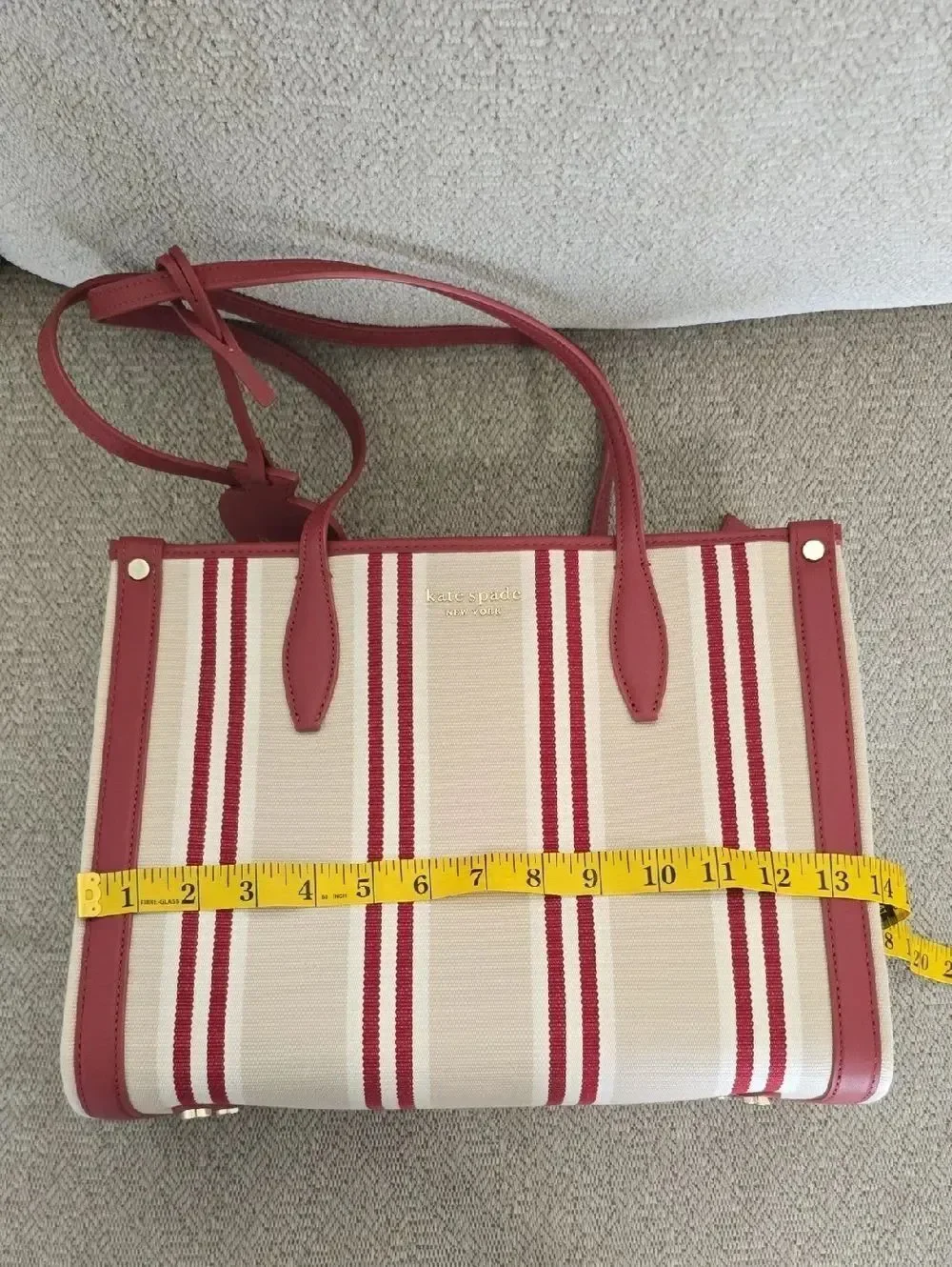 Kate Spade Market Sam Red Cream Striped Shoulder Handbag